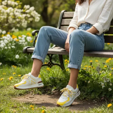 Adidasi dama casual albi cu galben 2532 N11-4